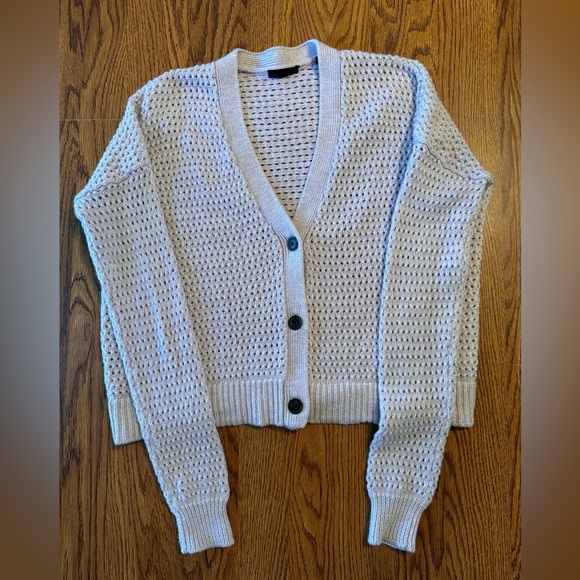 ATM Anthony Thomas Melillo 100% Merino Wool Cardigan Dusty Mauve/Chalk Sz S - Picture 4 of 11